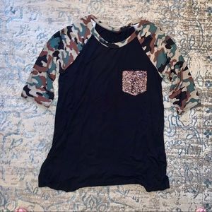 Camo Sequin Pocket Raglan